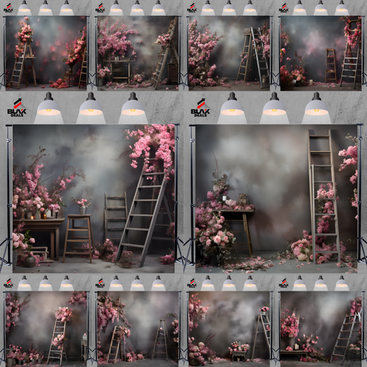 Pink Floral Gray Wall Family Maternity Couple Portrait Photography Backdrop Photoshoot | BLAK Deals