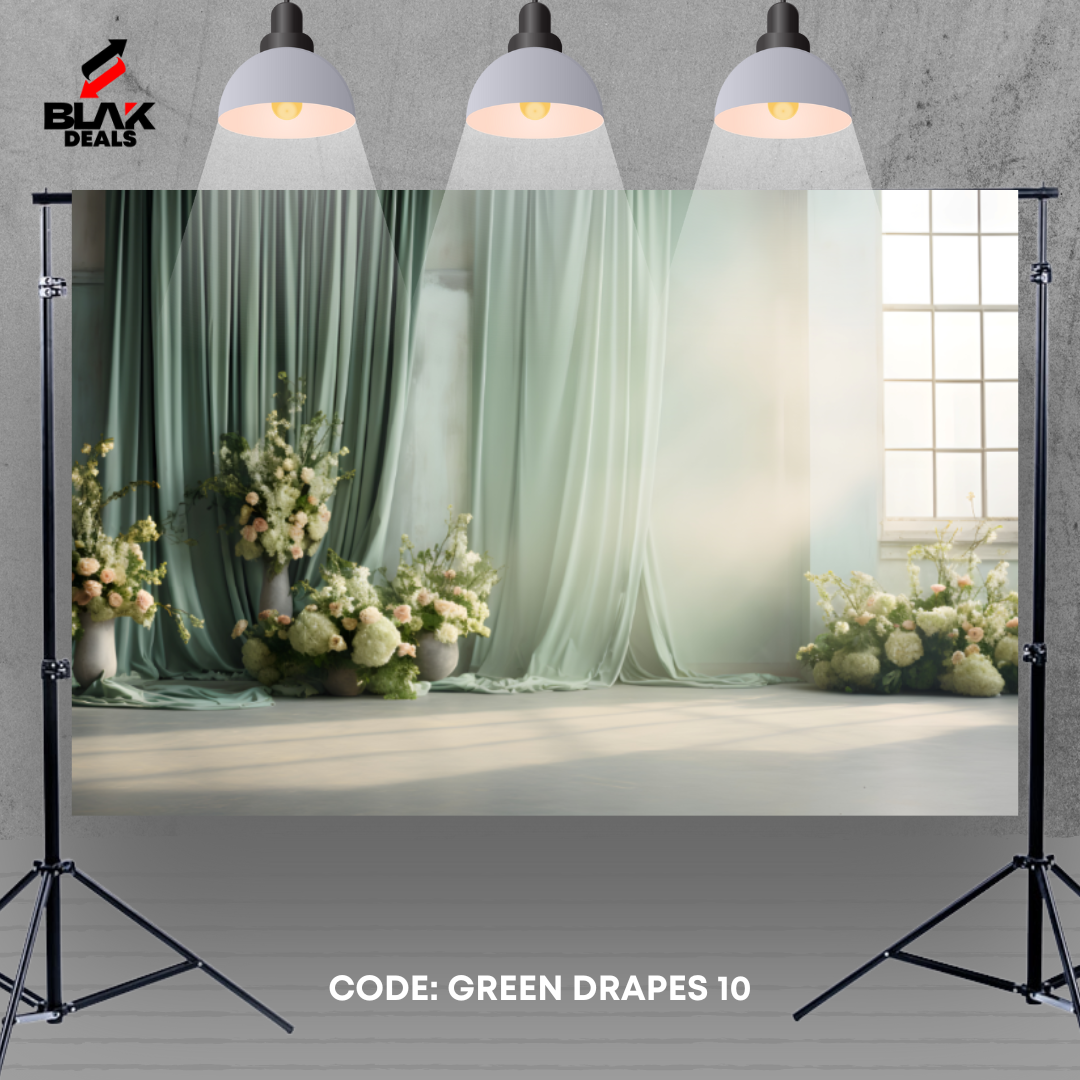 Green Flowing Drapes Family Couple Maternity  Photography Backdrop Photoshoot | BLAK Deals