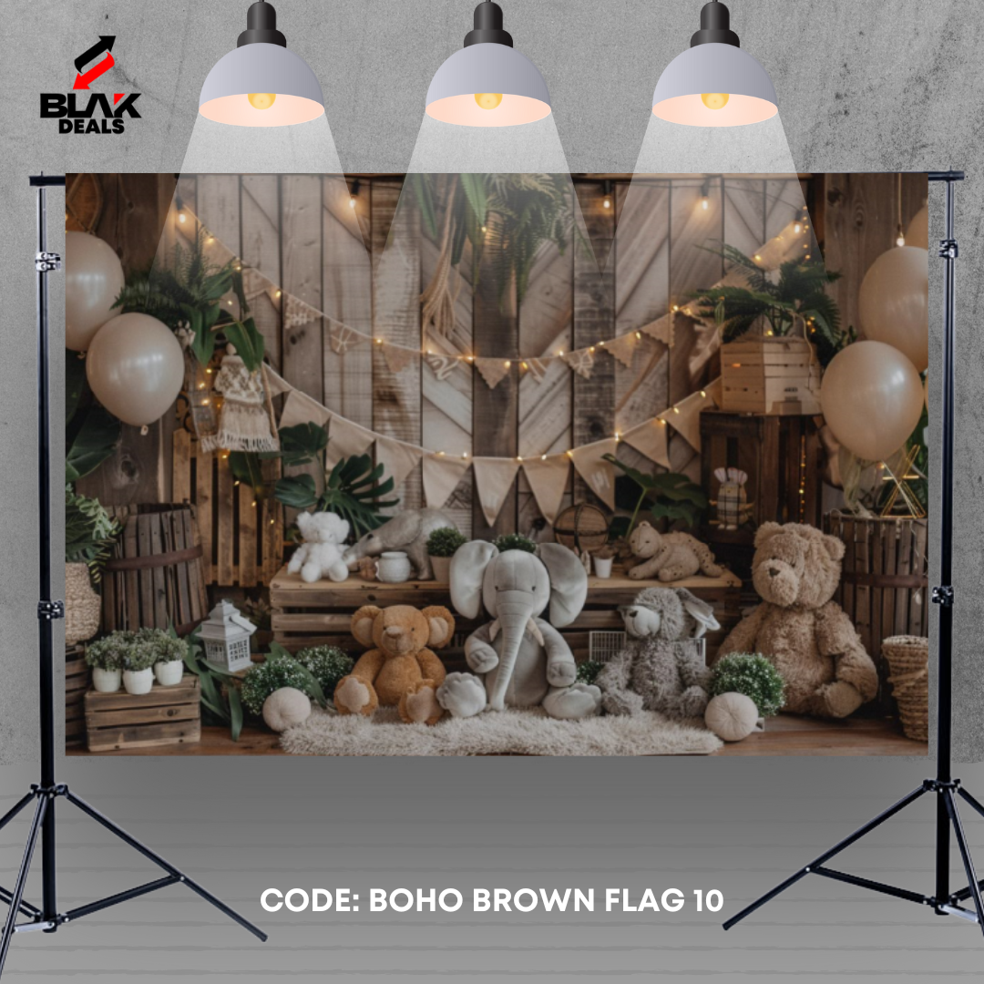 Boho Brown Neutrals Balloons Flags Kids Newborn Toddler Photography Backdrop Photoshoot | BLAK Deals