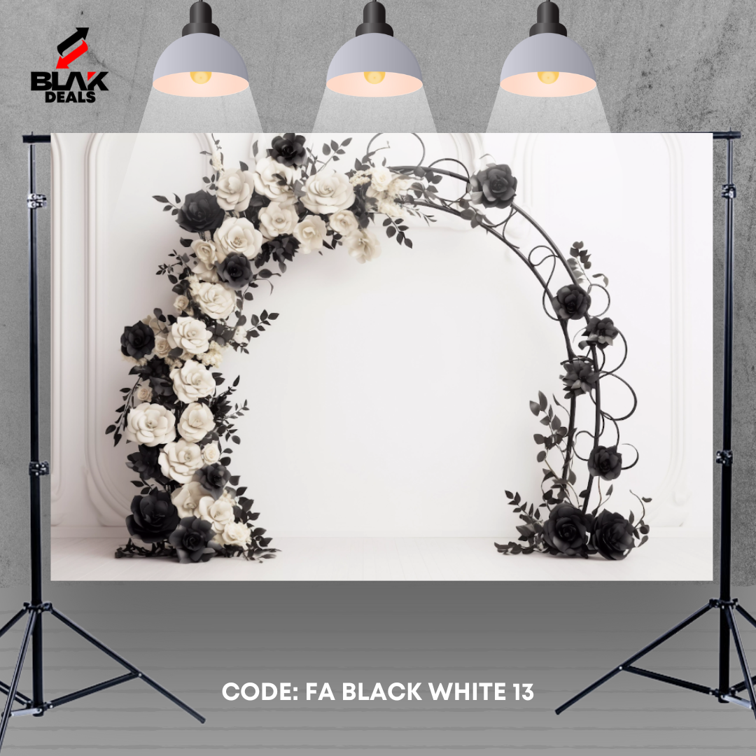 Black on White Floral Arc Family Maternity Couple Photography Backdrop Photoshoot | BLAK Deals