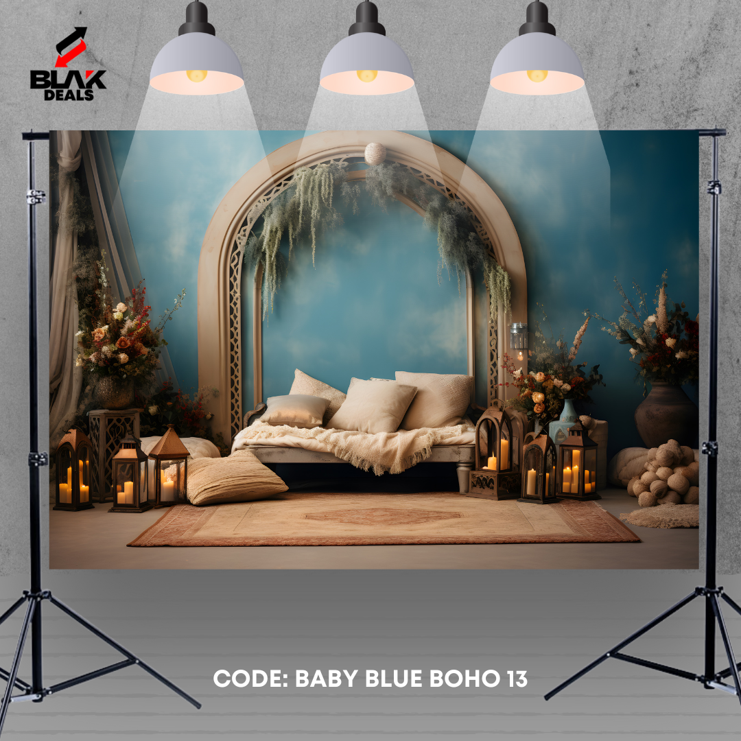 Boho Room Family Maternity Couple Baby Blue  Photography Backdrop Photoshoot | BLAK Deals