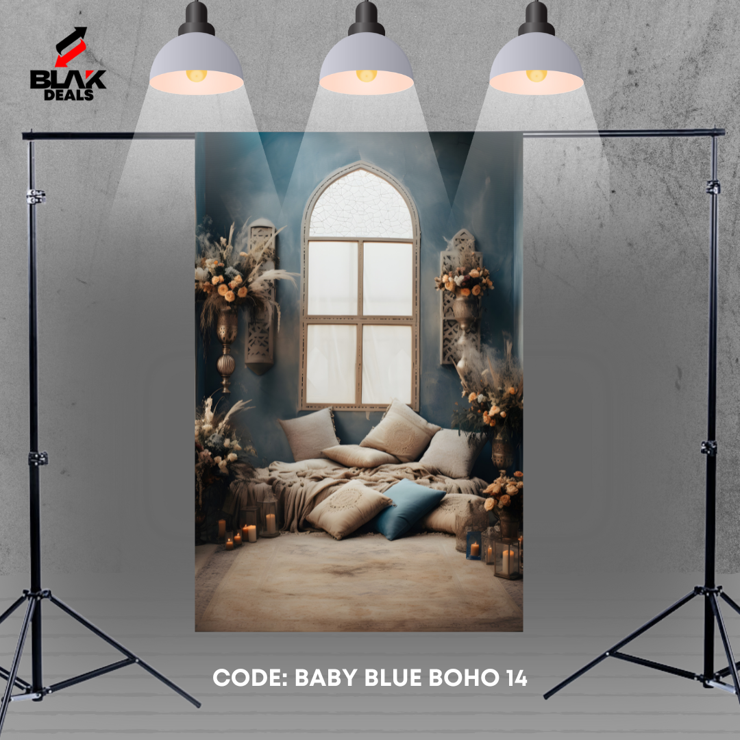 Boho Room Family Maternity Couple Baby Blue  Photography Backdrop Photoshoot | BLAK Deals