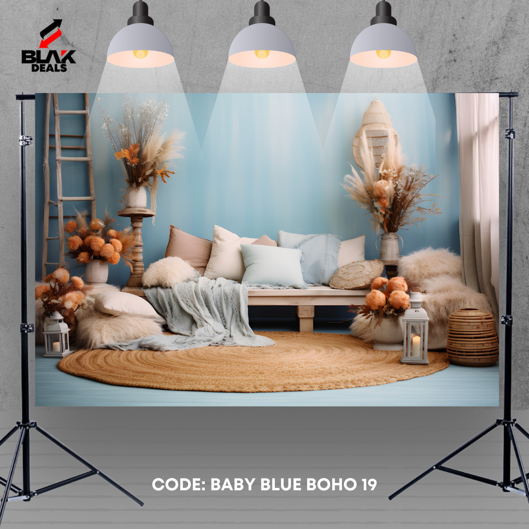 Boho Room Family Maternity Couple Baby Blue  Photography Backdrop Photoshoot | BLAK Deals