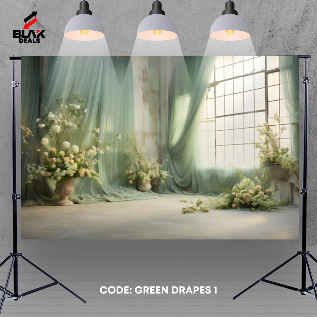 Green Flowing Drapes Family Couple Maternity  Photography Backdrop Photoshoot | BLAK Deals