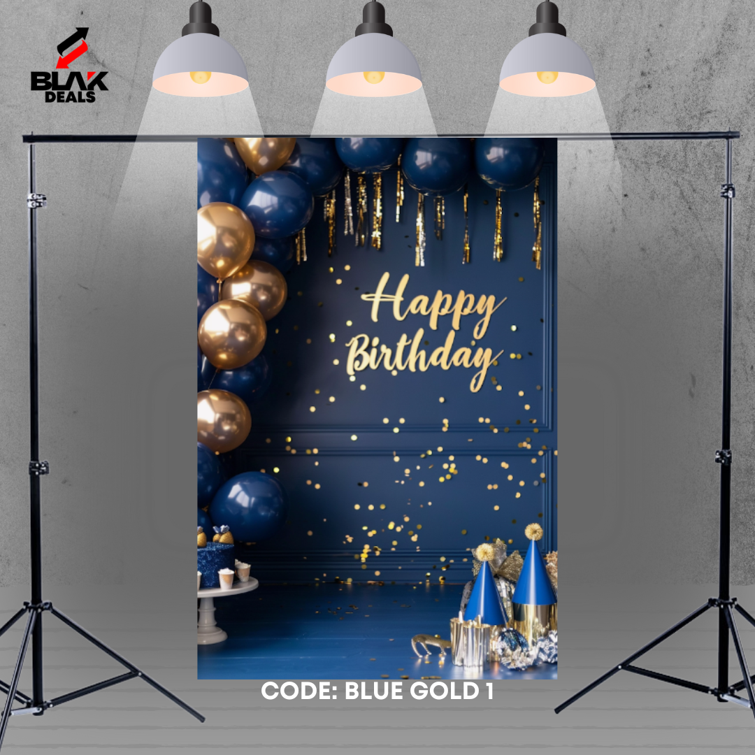 Blue Gold Balloons Birthday Family Portrait Photography Backdrop Photoshoot | BLAK Deals