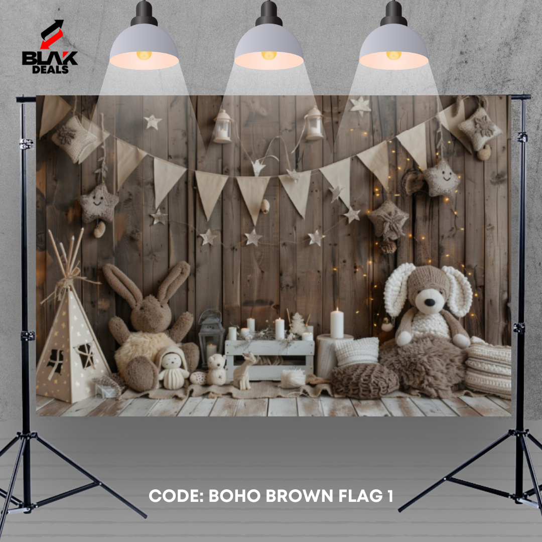 Boho Brown Neutrals Balloons Flags Kids Newborn Toddler Photography Backdrop Photoshoot | BLAK Deals