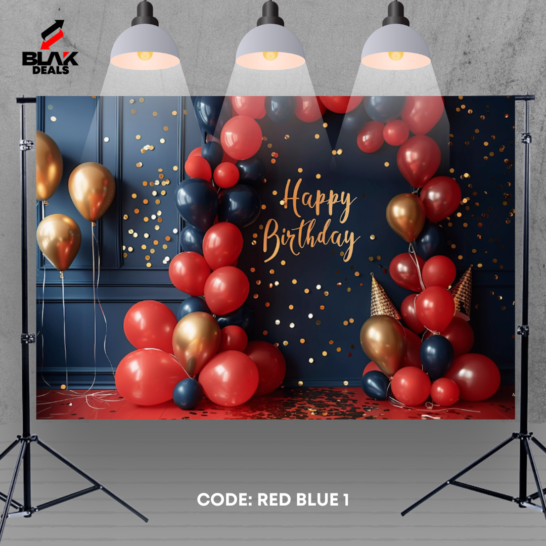 Red Blue Balloons Birthday Family Portrait Photography Backdrop Photoshoot | BLAK Deals