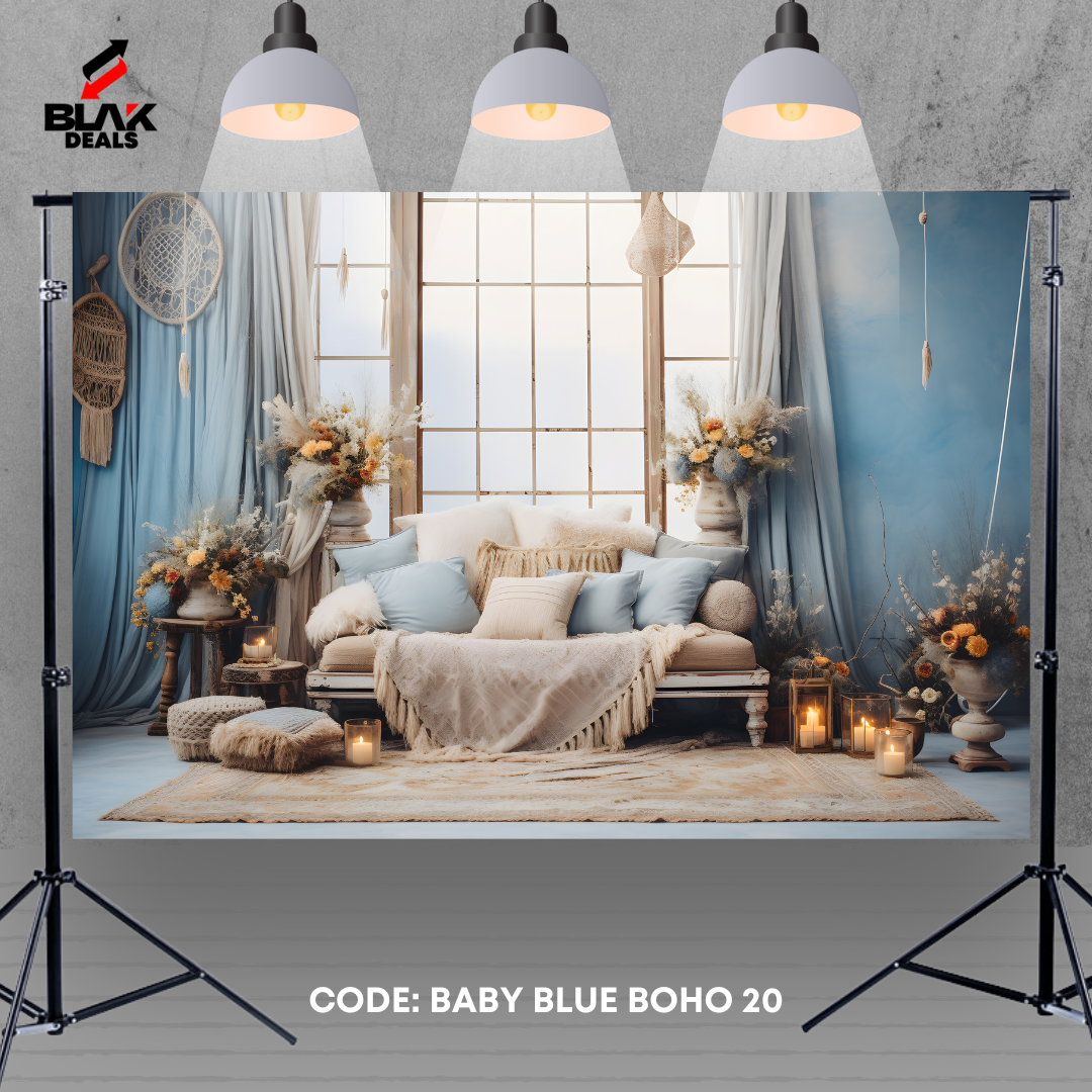 Boho Room Family Maternity Couple Baby Blue  Photography Backdrop Photoshoot | BLAK Deals