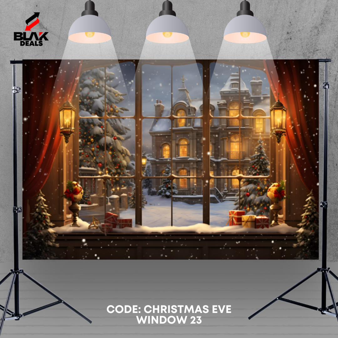 Christmas Eve Window Family Couple Photography Backdrop Photoshoot | BLAK Deals