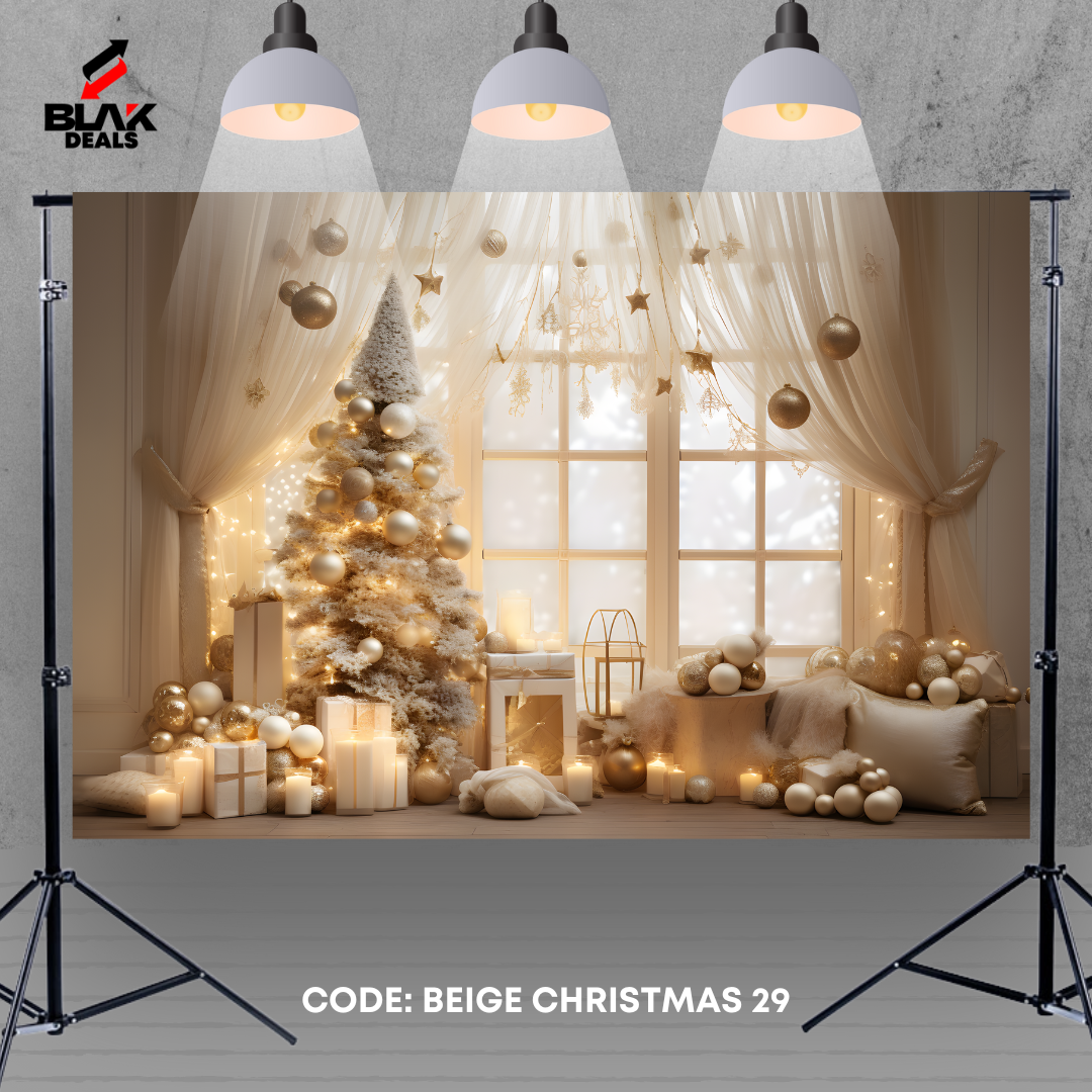 Beige Christmas Family Couple Photography Backdrop Photoshoot | BLAK Deals