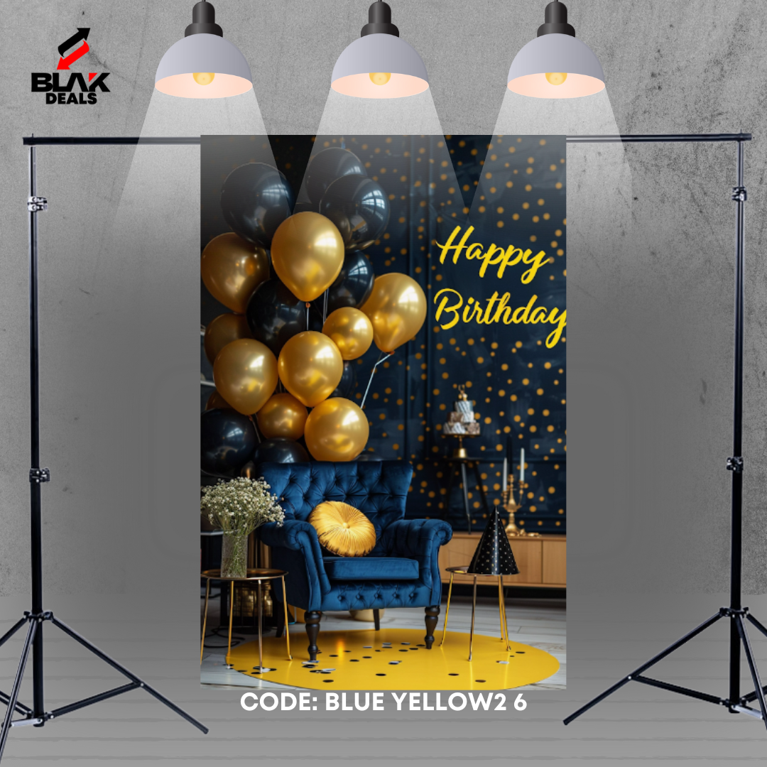 Blue Yellow Balloons Birthday Family Portrait Photography Backdrop Photoshoot | BLAK Deals