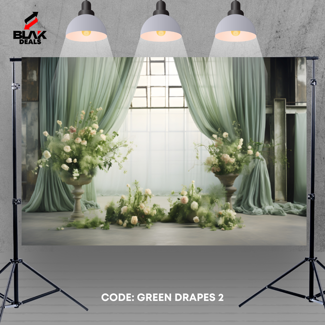 Green Flowing Drapes Family Couple Maternity  Photography Backdrop Photoshoot | BLAK Deals