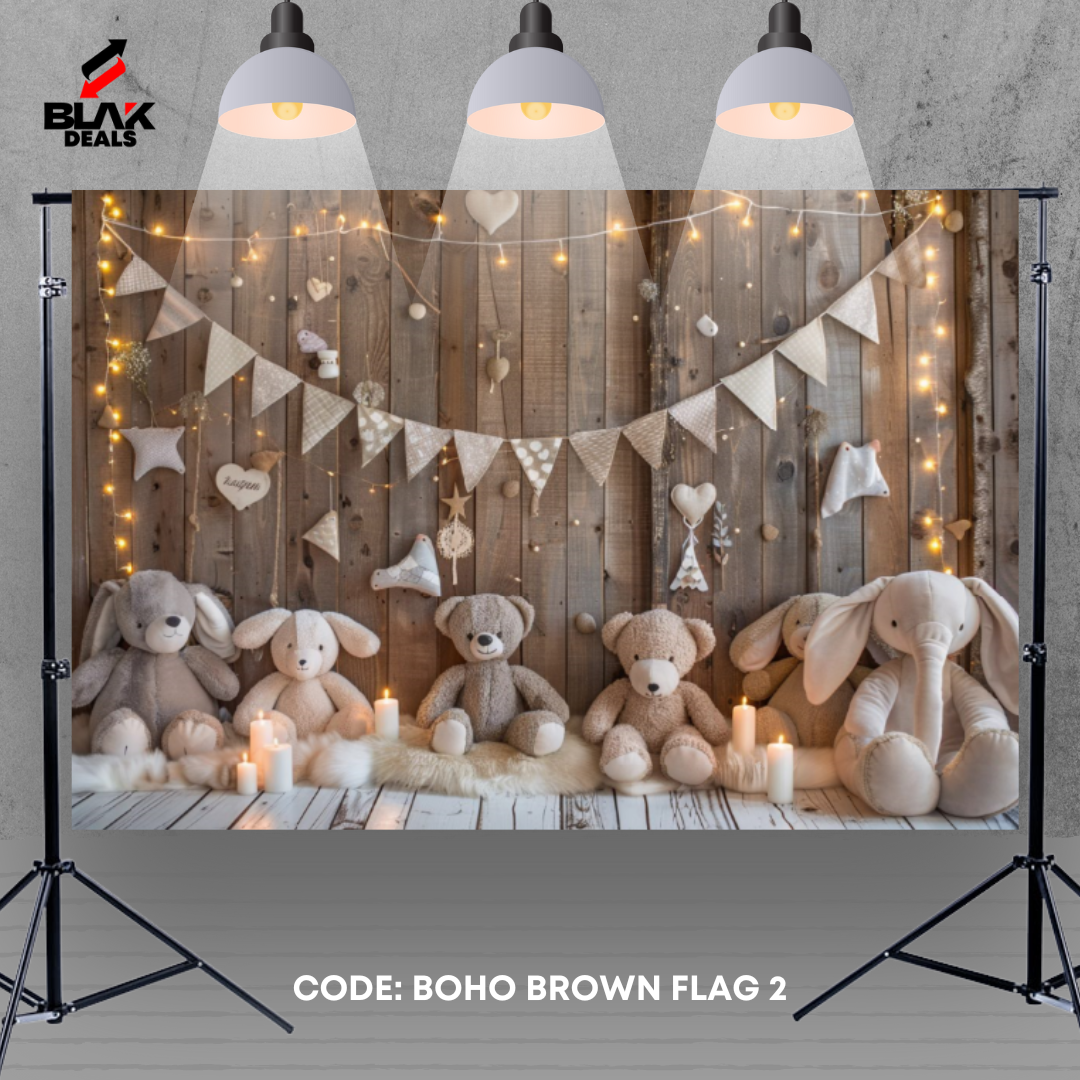 Boho Brown Neutrals Balloons Flags Kids Newborn Toddler Photography Backdrop Photoshoot | BLAK Deals