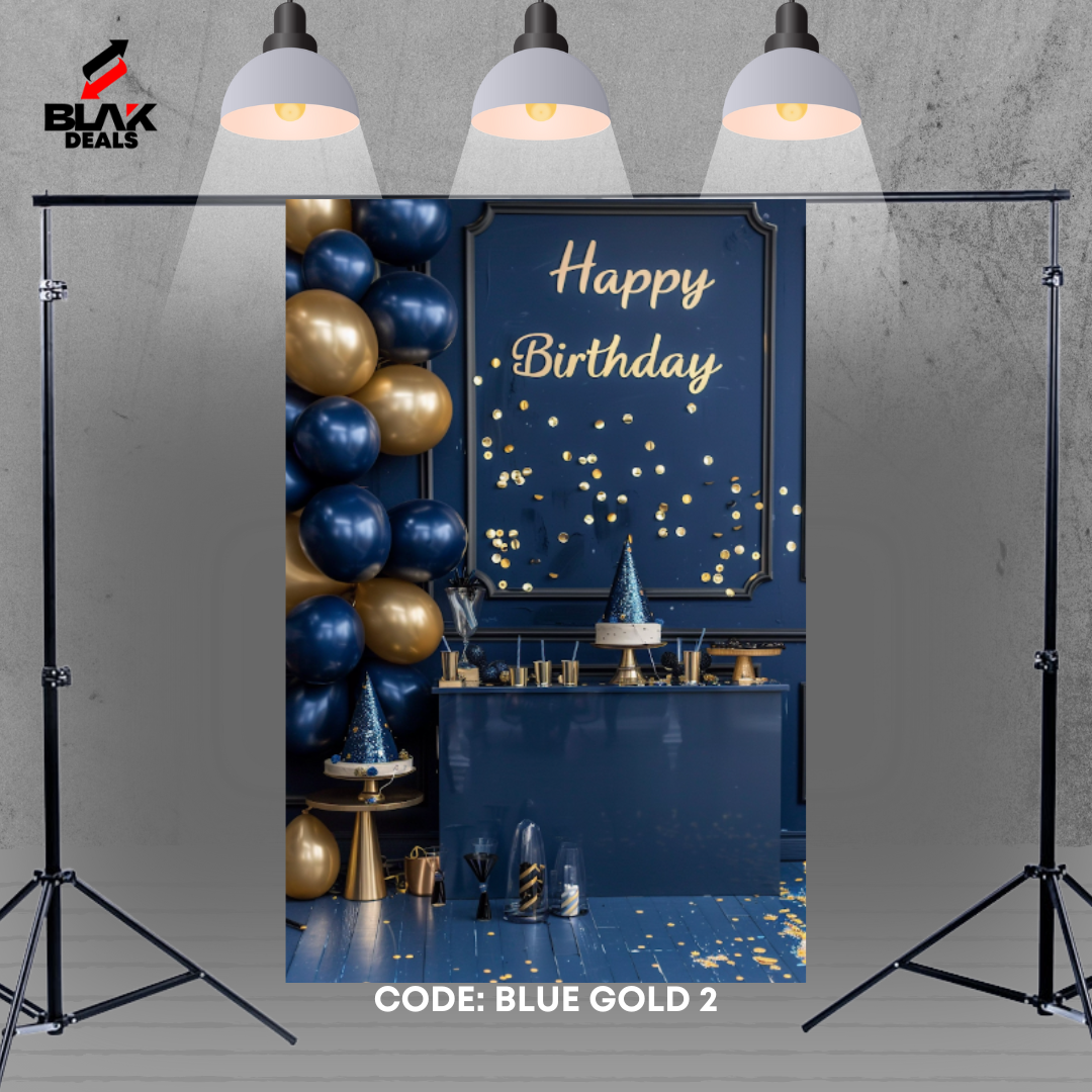 Blue Gold Balloons Birthday Family Portrait Photography Backdrop Photoshoot | BLAK Deals