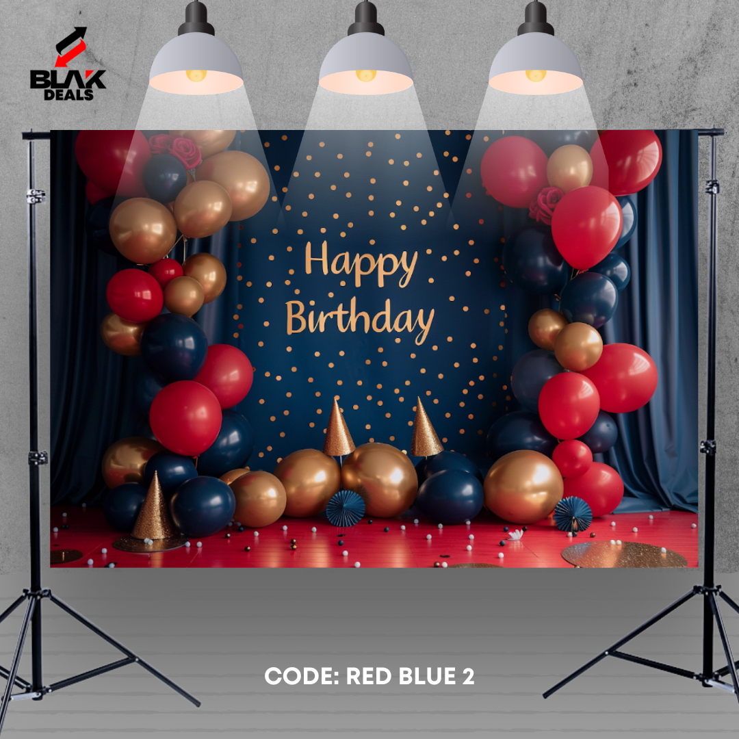 Red Blue Balloons Birthday Family Portrait Photography Backdrop Photoshoot | BLAK Deals