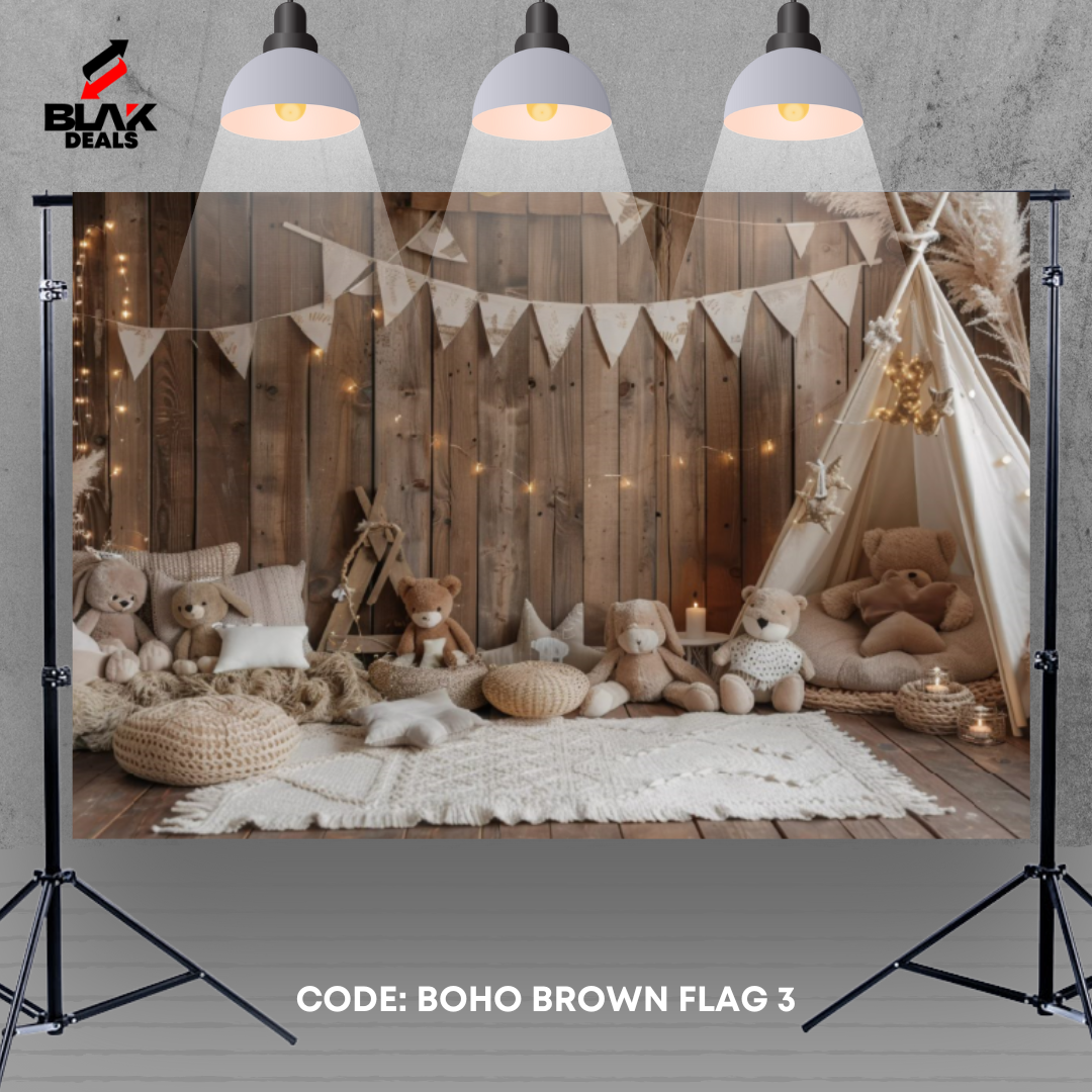 Boho Brown Neutrals Balloons Flags Kids Newborn Toddler Photography Backdrop Photoshoot | BLAK Deals