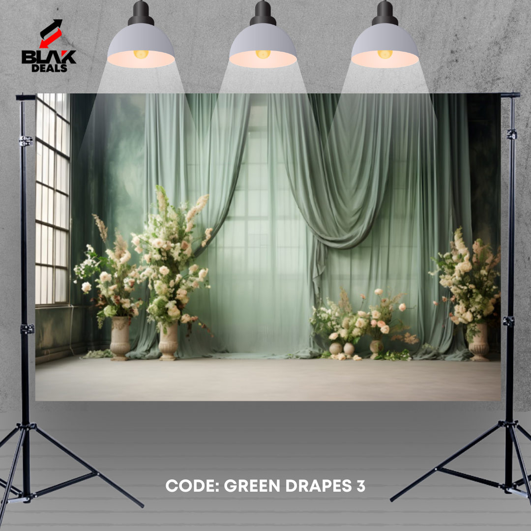 Green Flowing Drapes Family Couple Maternity  Photography Backdrop Photoshoot | BLAK Deals