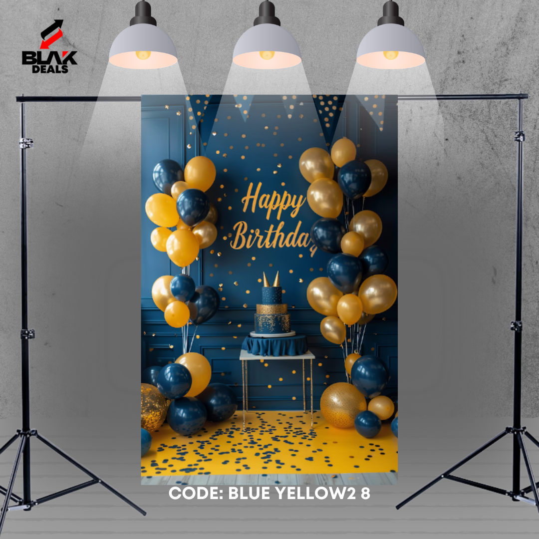 Blue Yellow Balloons Birthday Family Portrait Photography Backdrop Photoshoot | BLAK Deals