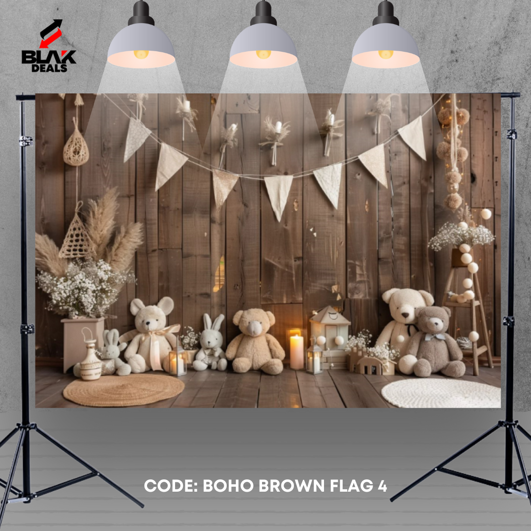 Boho Brown Neutrals Balloons Flags Kids Newborn Toddler Photography Backdrop Photoshoot | BLAK Deals