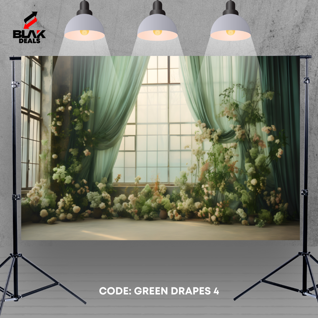 Green Flowing Drapes Family Couple Maternity  Photography Backdrop Photoshoot | BLAK Deals