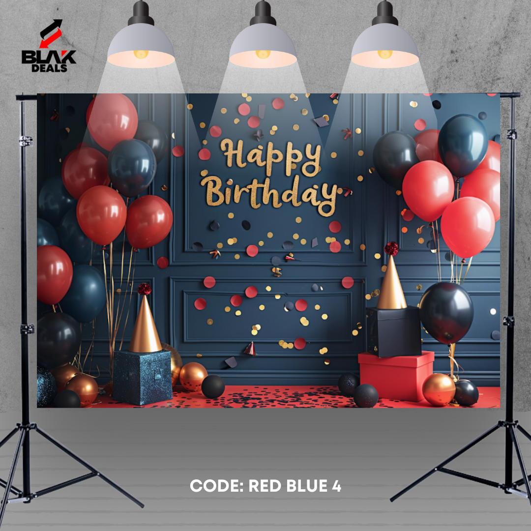 Red Blue Balloons Birthday Family Portrait Photography Backdrop Photoshoot | BLAK Deals