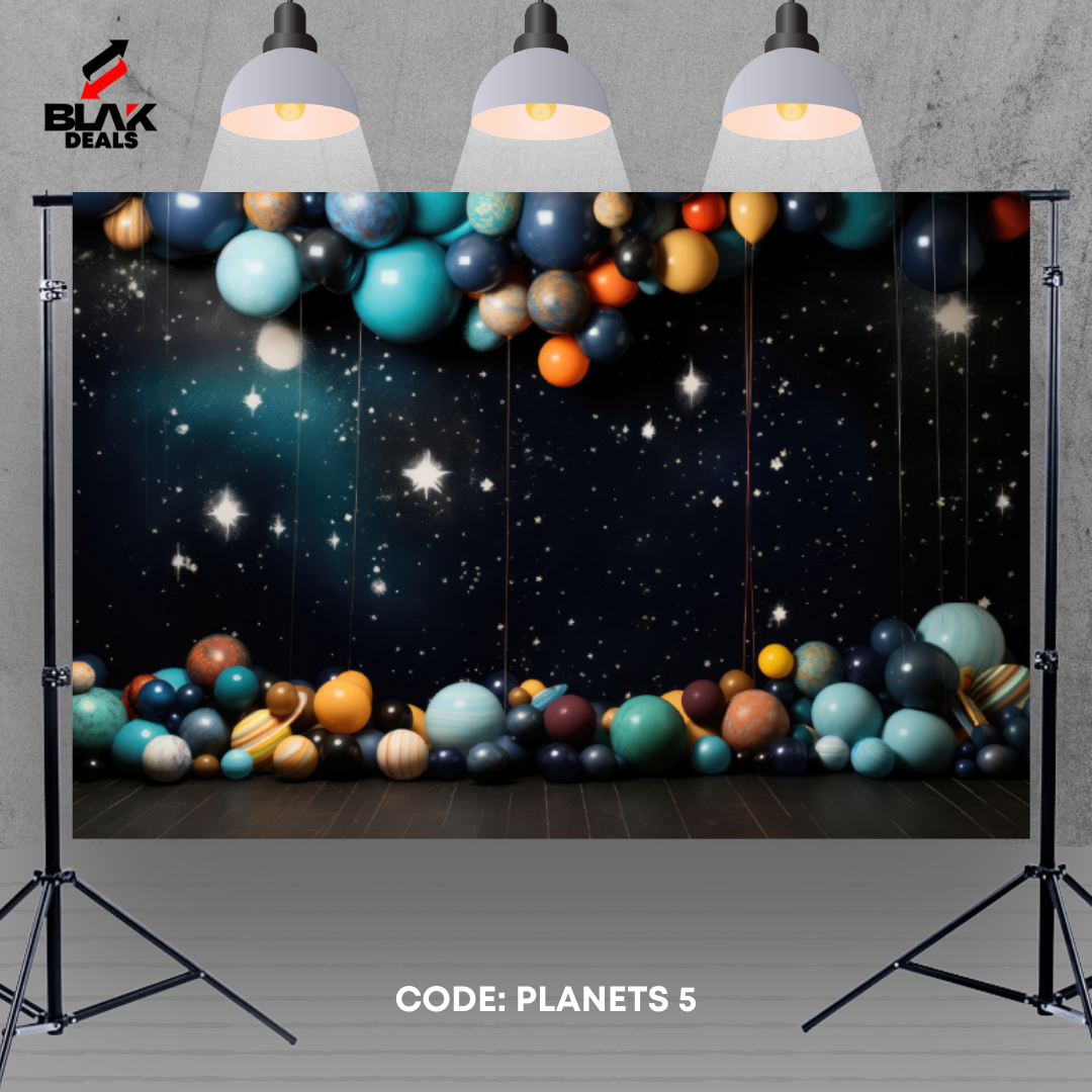 Planets Galaxy Balloon Birthday Kids Newborn Toddler Photography Backdrop Photoshoot | BLAK Deals