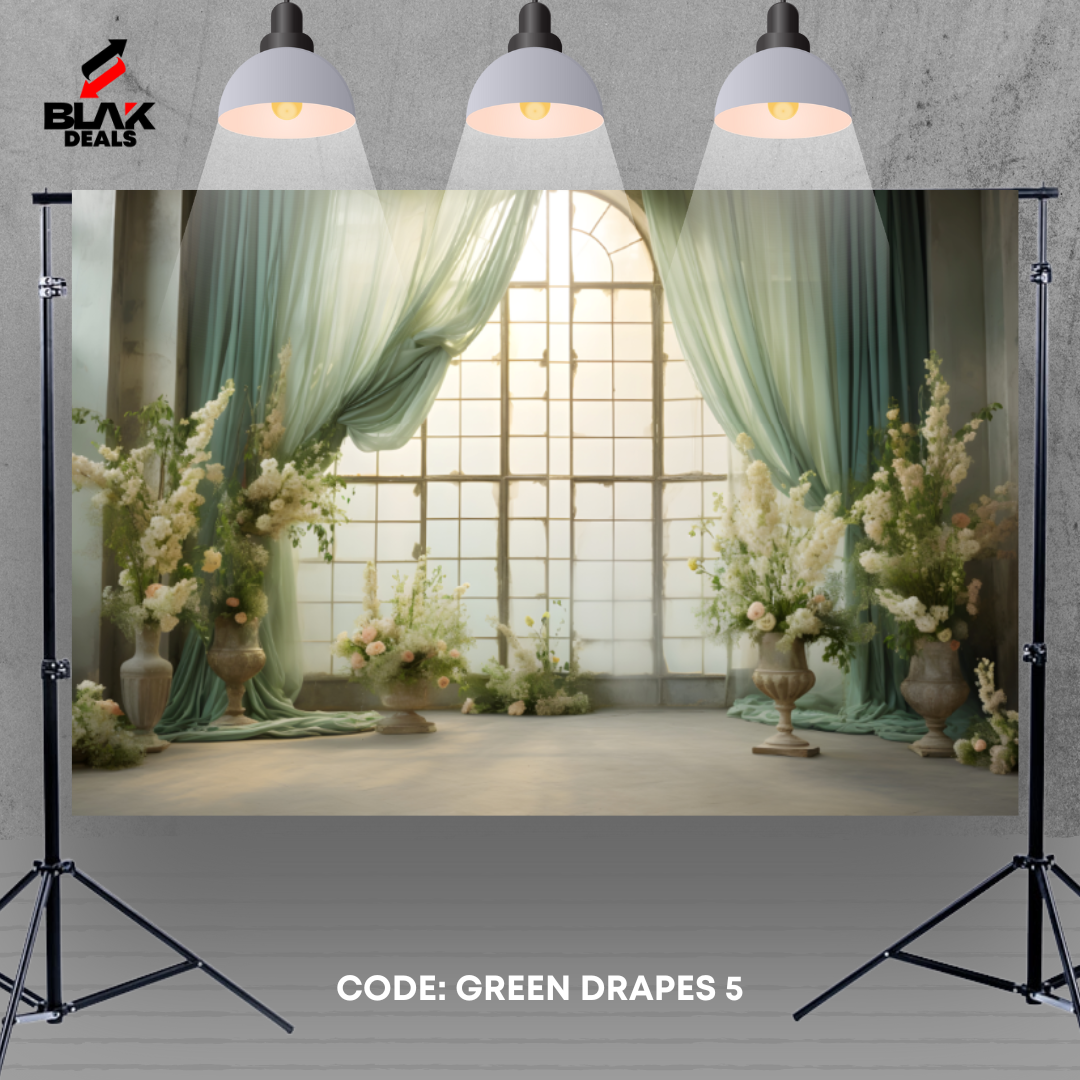 Green Flowing Drapes Family Couple Maternity  Photography Backdrop Photoshoot | BLAK Deals