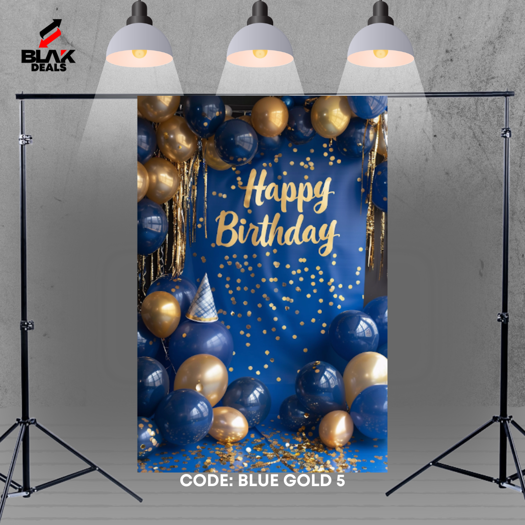 Blue Gold Balloons Birthday Family Portrait Photography Backdrop Photoshoot | BLAK Deals