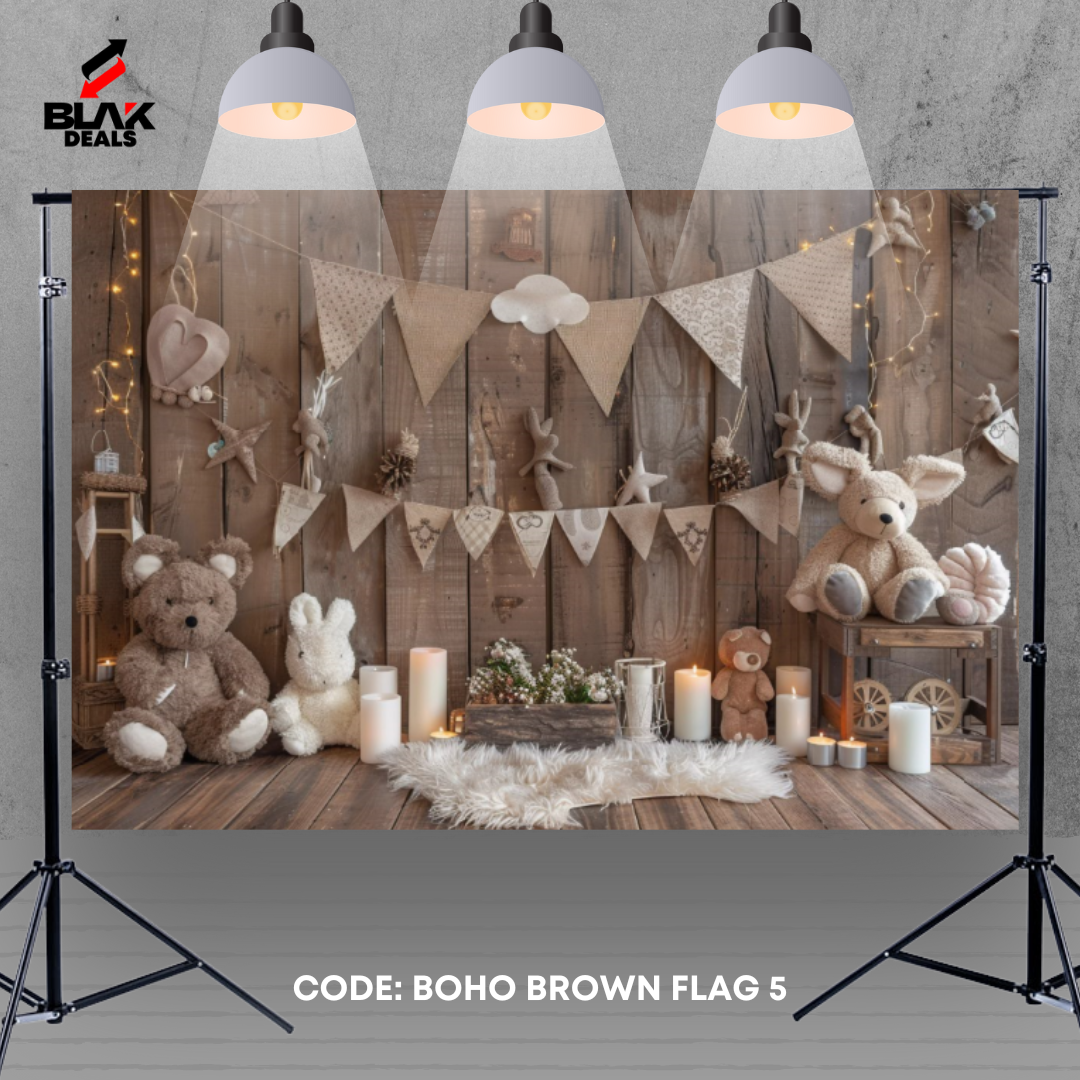 Boho Brown Neutrals Balloons Flags Kids Newborn Toddler Photography Backdrop Photoshoot | BLAK Deals