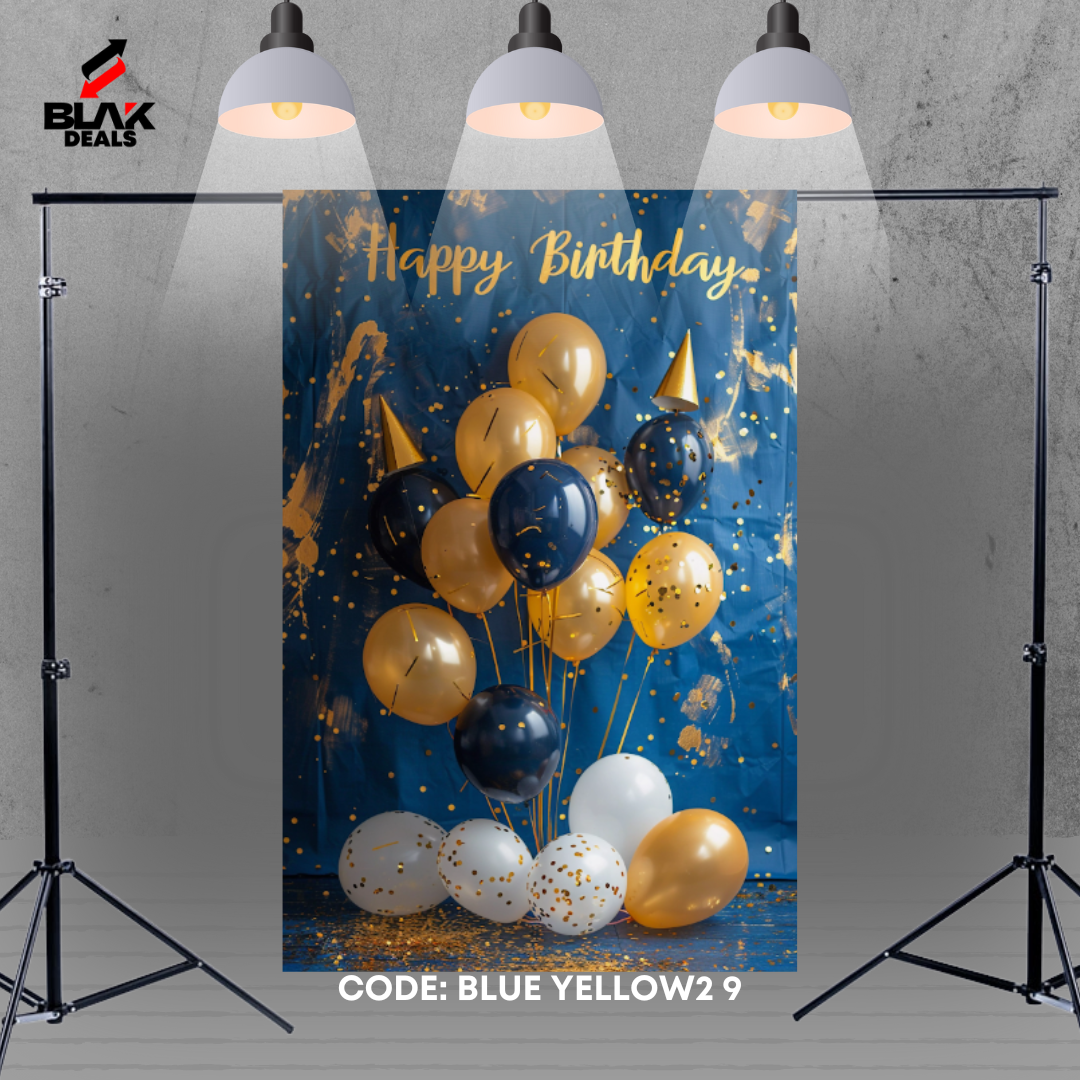 Blue Yellow Balloons Birthday Family Portrait Photography Backdrop Photoshoot | BLAK Deals