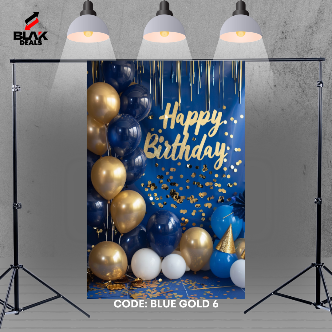 Blue Gold Balloons Birthday Family Portrait Photography Backdrop Photoshoot | BLAK Deals