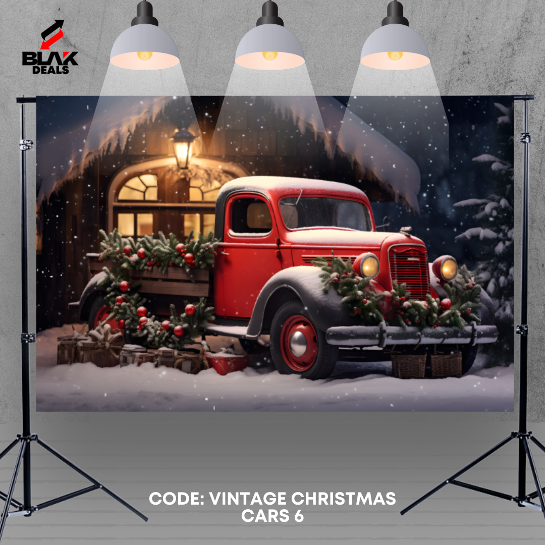 Vintage Christmas Cars Truck Family Couple Photography Backdrop Photoshoot | BLAK Deals