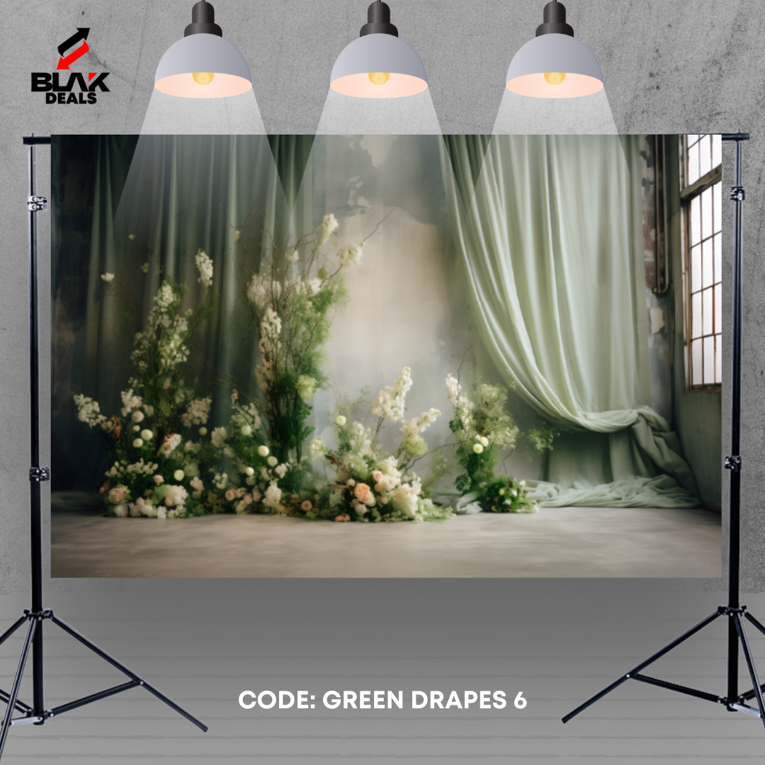 Green Flowing Drapes Family Couple Maternity  Photography Backdrop Photoshoot | BLAK Deals