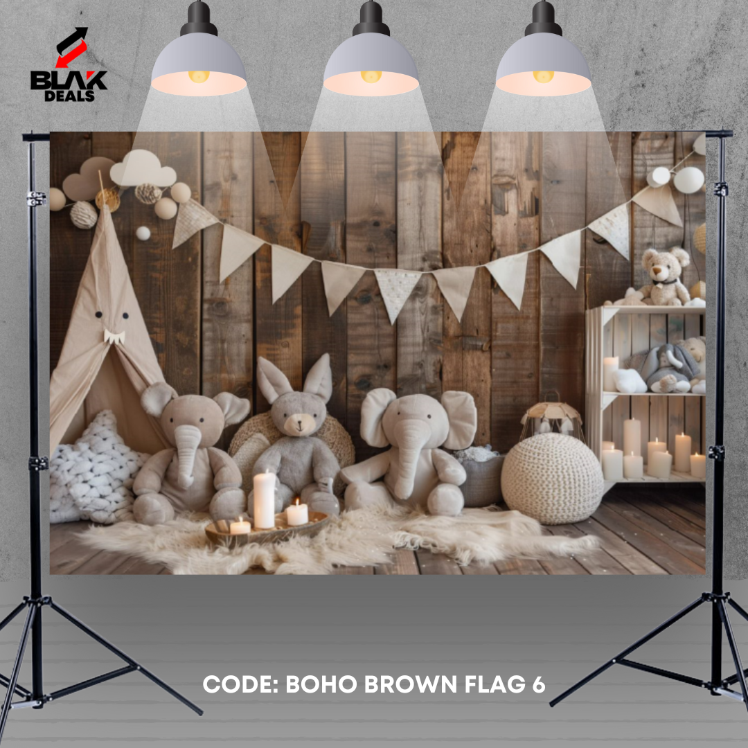 Boho Brown Neutrals Balloons Flags Kids Newborn Toddler Photography Backdrop Photoshoot | BLAK Deals