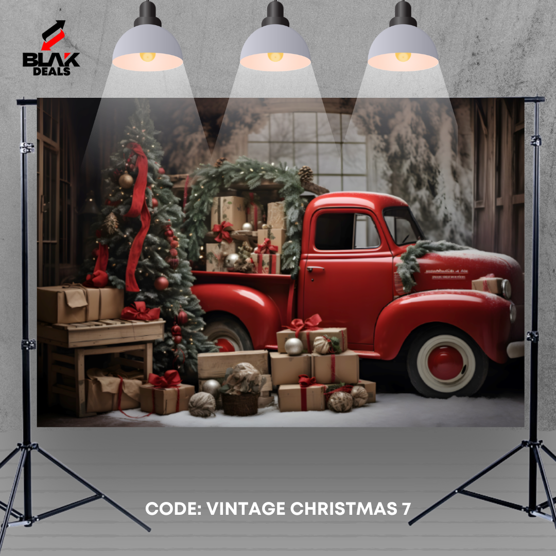 Vintage Christmas Cars Truck Family Couple Photography Backdrop Photoshoot | BLAK Deals