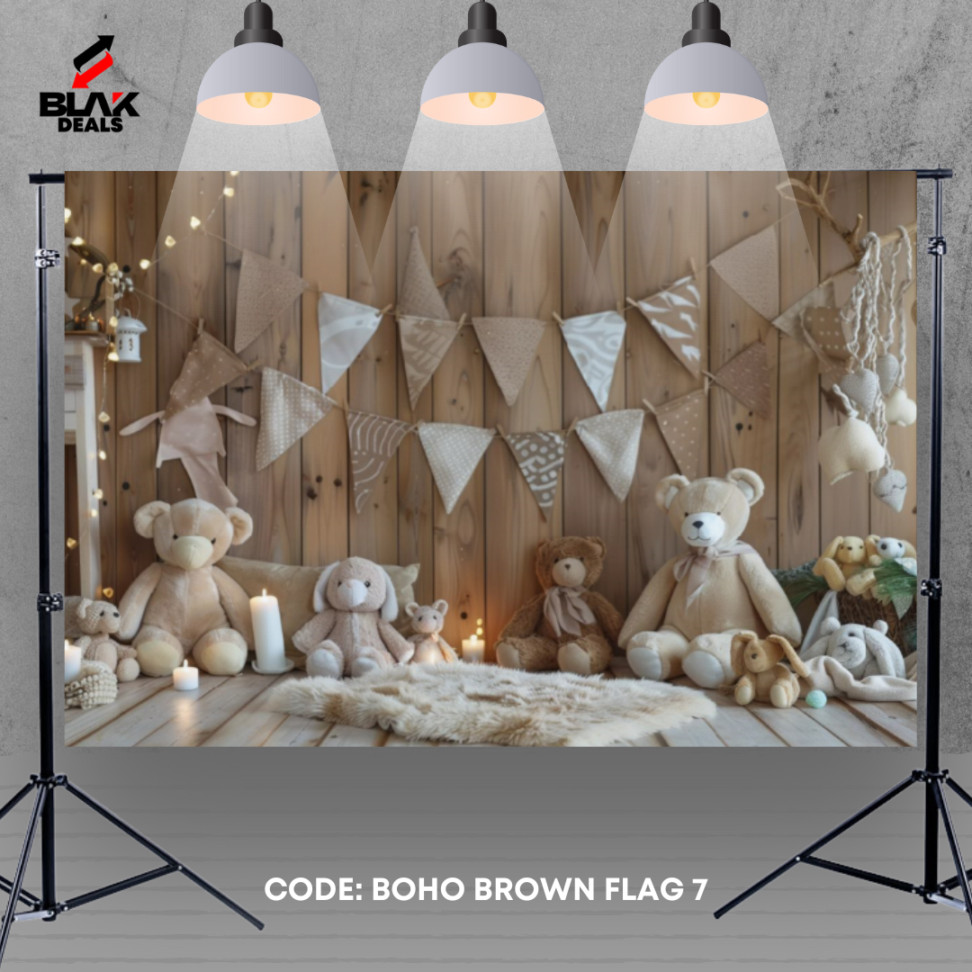 Boho Brown Neutrals Balloons Flags Kids Newborn Toddler Photography Backdrop Photoshoot | BLAK Deals