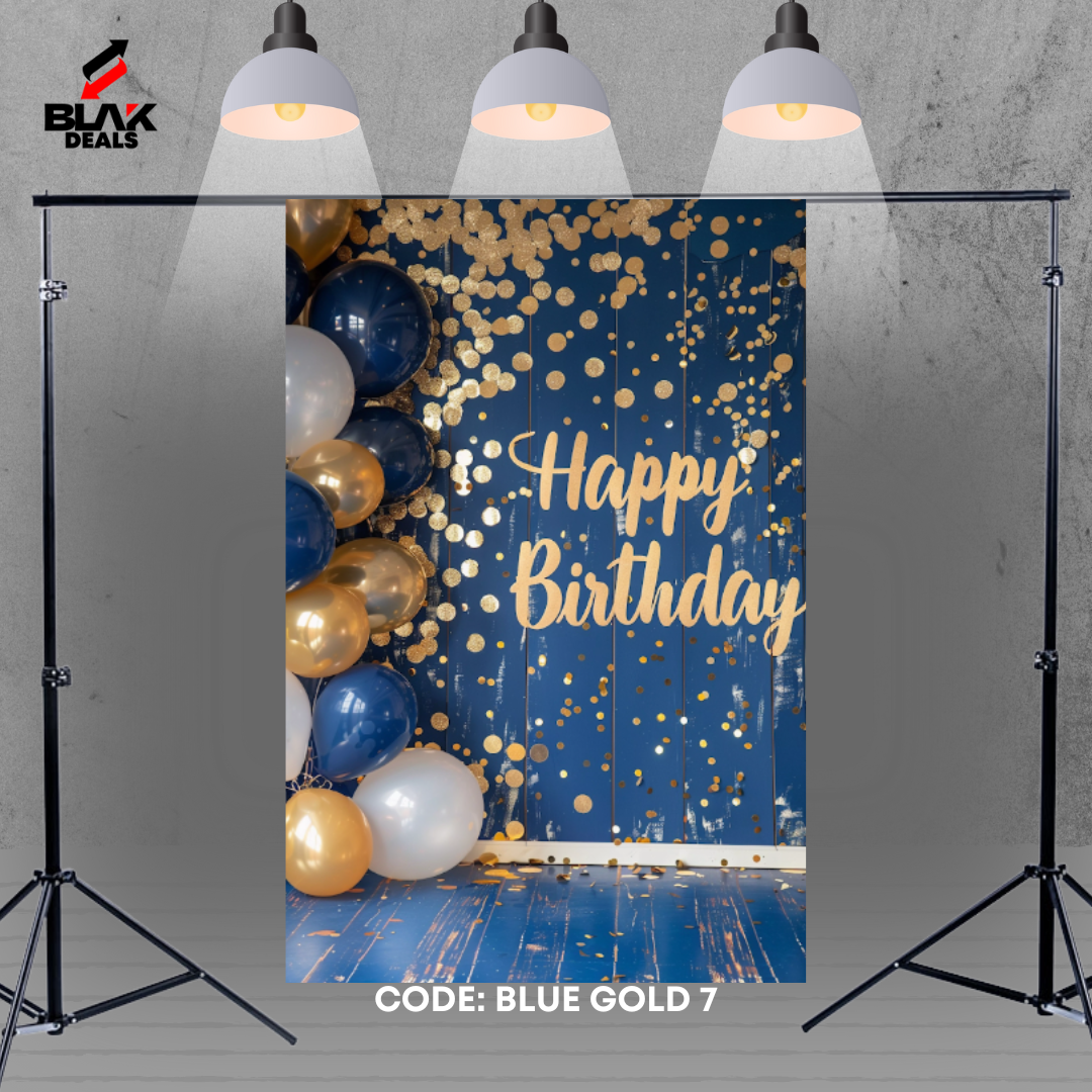 Blue Gold Balloons Birthday Family Portrait Photography Backdrop Photoshoot | BLAK Deals