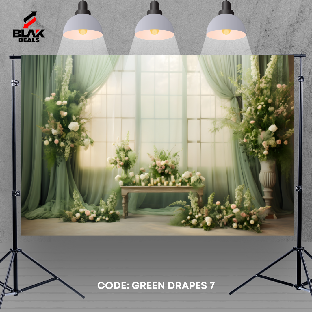 Green Flowing Drapes Family Couple Maternity  Photography Backdrop Photoshoot | BLAK Deals