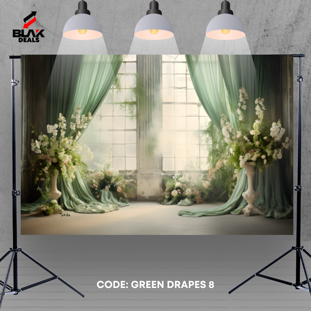 Green Flowing Drapes Family Couple Maternity  Photography Backdrop Photoshoot | BLAK Deals