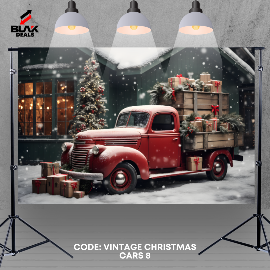 Vintage Christmas Cars Truck Family Couple Photography Backdrop Photoshoot | BLAK Deals