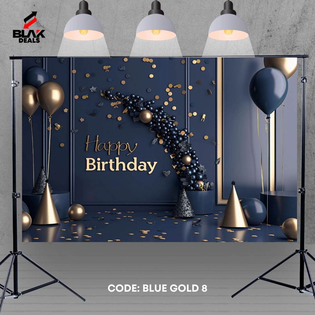 Blue Gold Balloons Birthday Family Portrait Photography Backdrop Photoshoot | BLAK Deals