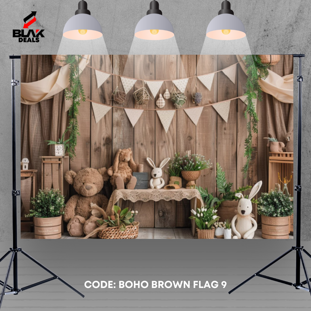 Boho Brown Neutrals Balloons Flags Kids Newborn Toddler Photography Backdrop Photoshoot | BLAK Deals