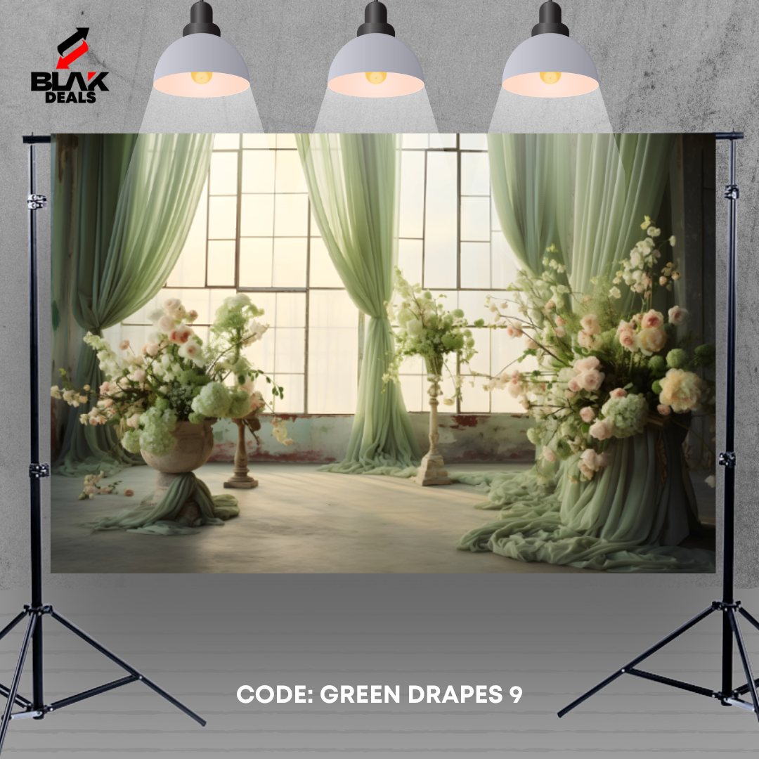 Green Flowing Drapes Family Couple Maternity  Photography Backdrop Photoshoot | BLAK Deals