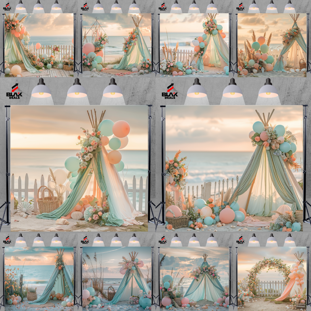 Seaside Boho Balloon Family Maternity Couple Summer Photography Backdrop Photoshoot | BLAK Deals