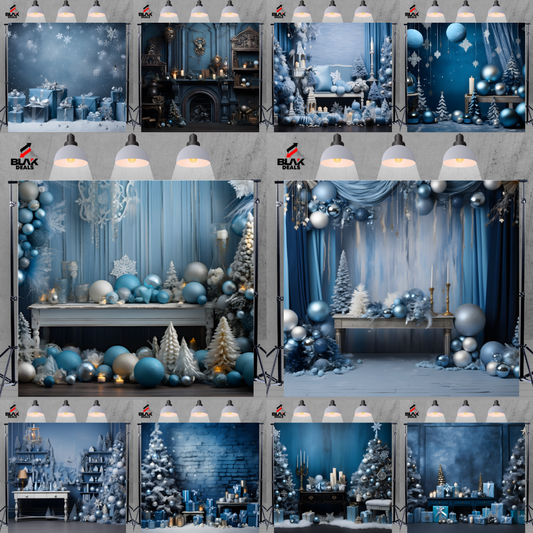 Blue Christmas Elegant Family Couple Photography Backdrop Photoshoot | BLAK Deals