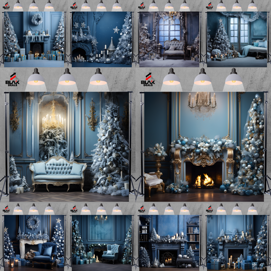 Blue Christmas Elegant Family Couple Photography Backdrop Photoshoot | BLAK Deals