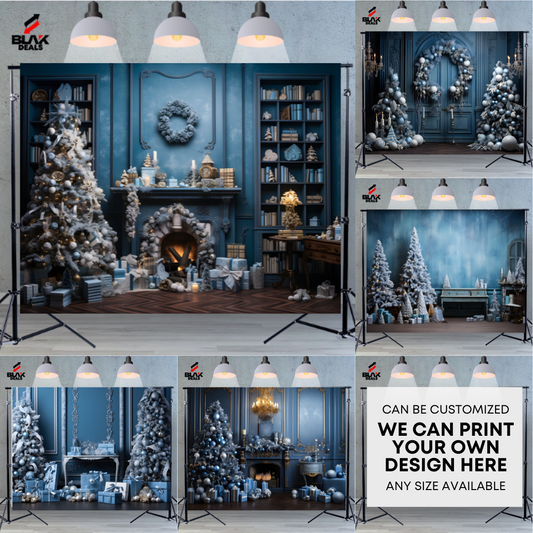 Blue Christmas Elegant Family Couple Photography Backdrop Photoshoot | BLAK Deals