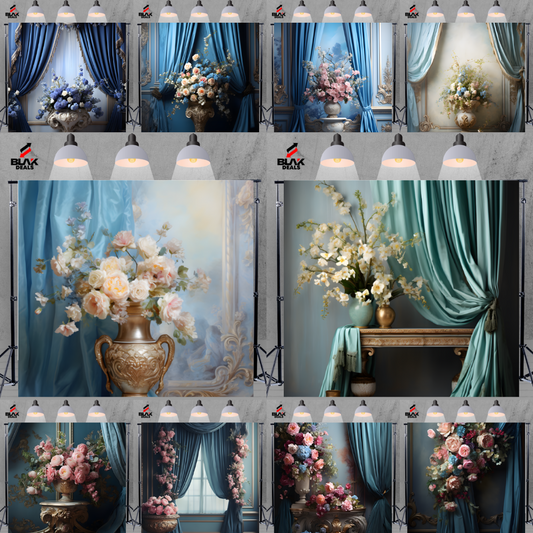 Blue Flowing Drapes Family Couple Maternity  Photography Backdrop Photoshoot | BLAK Deals