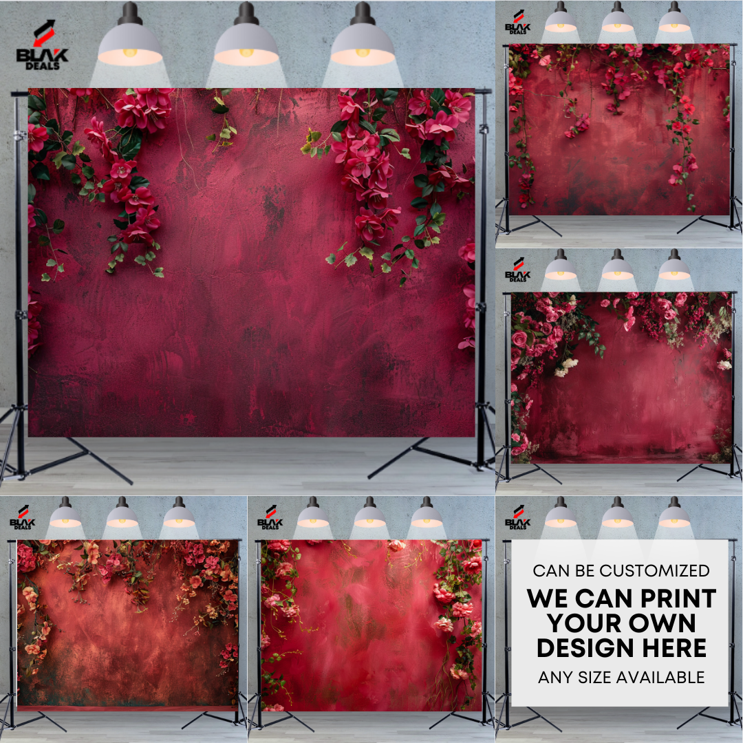 Crimson Textured Floral Family Maternity Couple Photography Backdrop Photoshoot | BLAK Deals