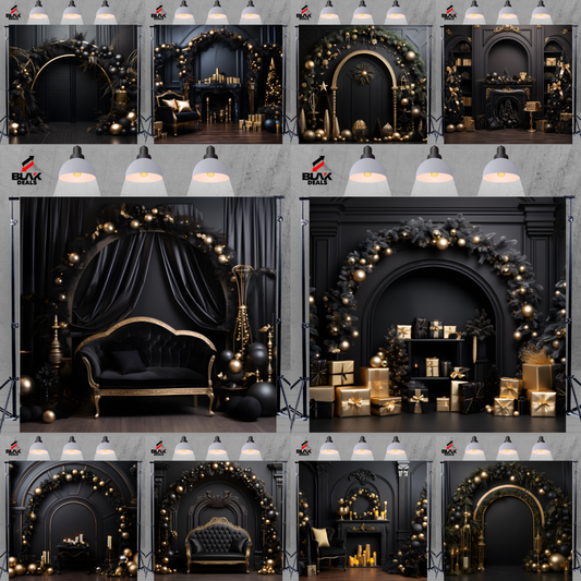 Black & Gold Christmas Arch Family Couple Photography Backdrop Photoshoot | BLAK Deals